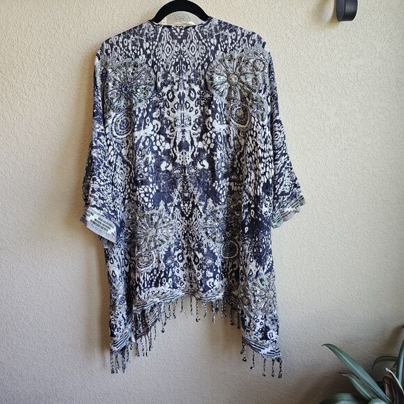 SOFT SURROUNDINGS Emory Cardi SEQUIN FRINGE TOPPER Open Cardigan S/M Blue - Picture 7 of 7